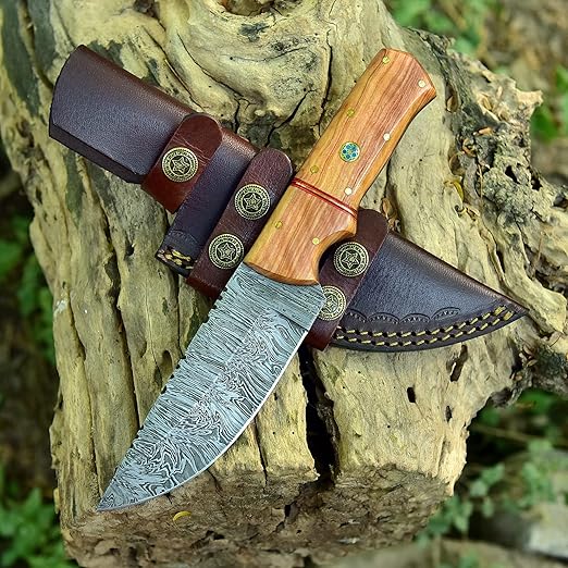 Artisan-Crafted  Damascus Hunting Knife | Olive Wood Handle