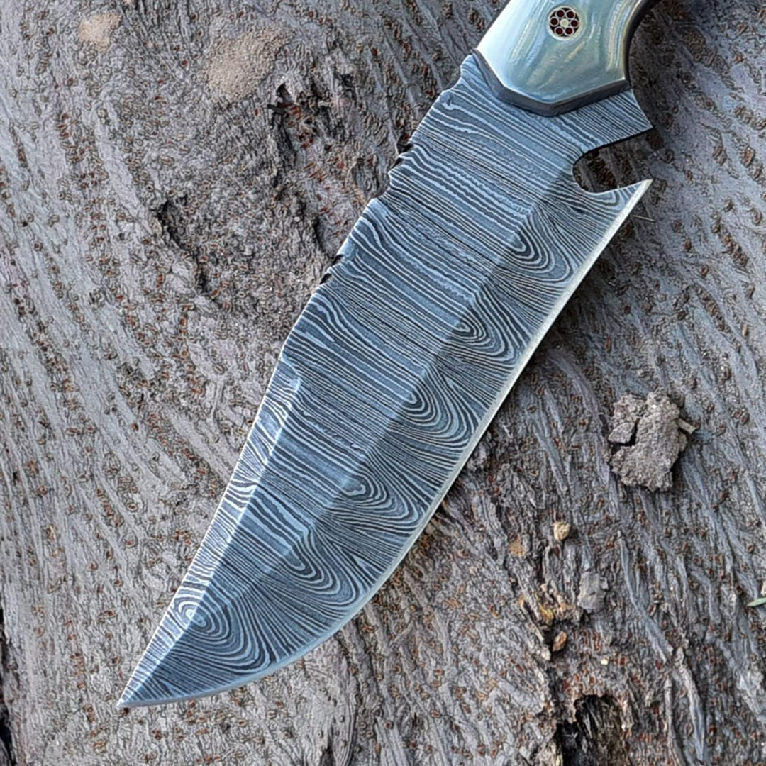 Survival Damascus Knife 9.8" | Blue Wood Handle | Gift for Men