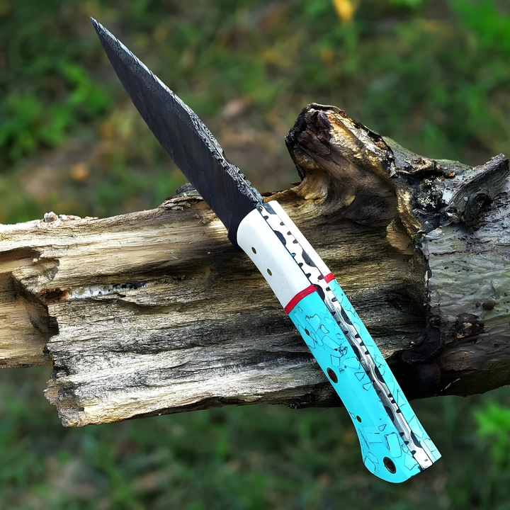 Luxury Damascus Knife 8.75" | Camel Bone & Resin Handle